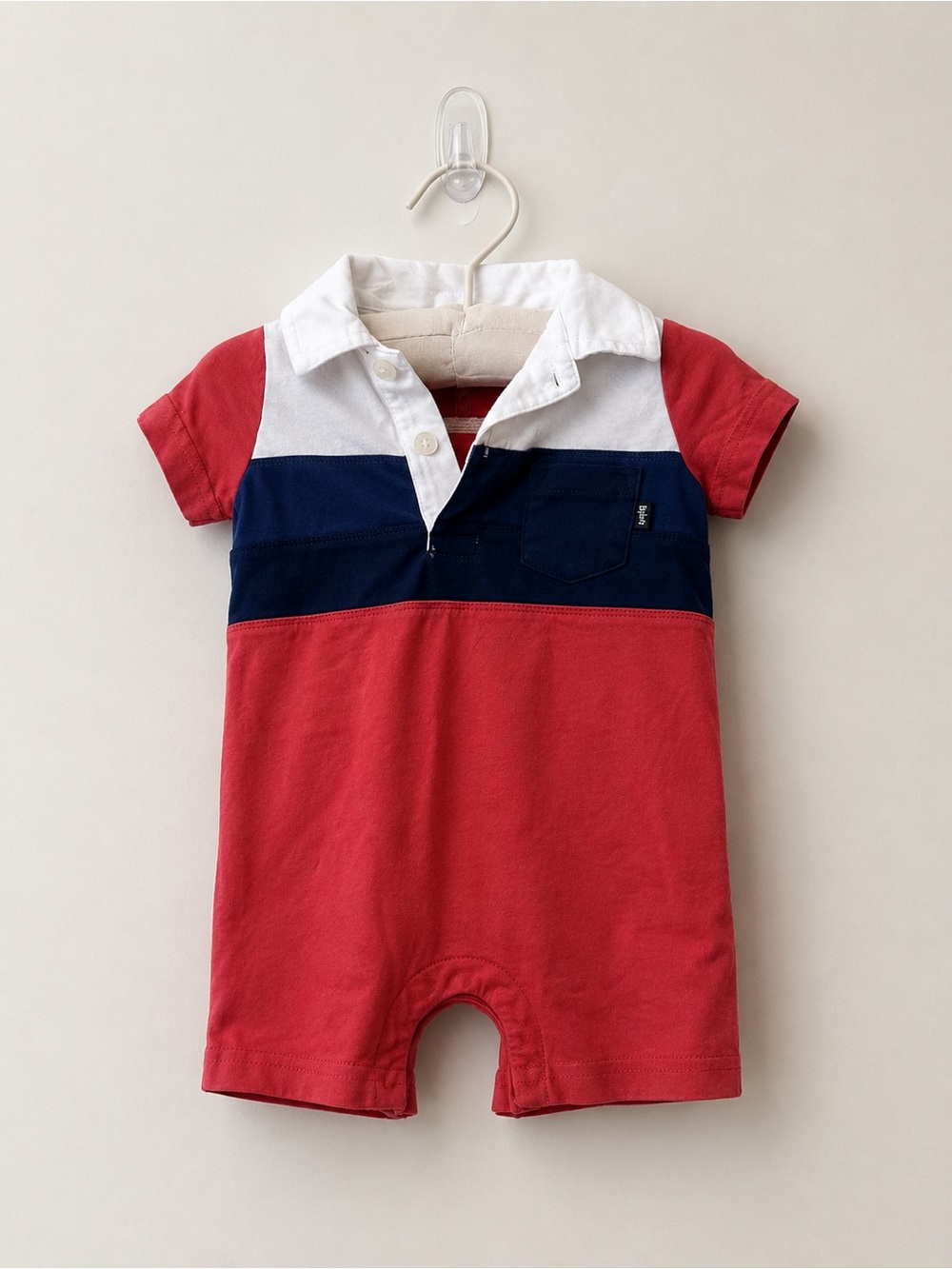 Baby Polo Romper in Red, Navy & White